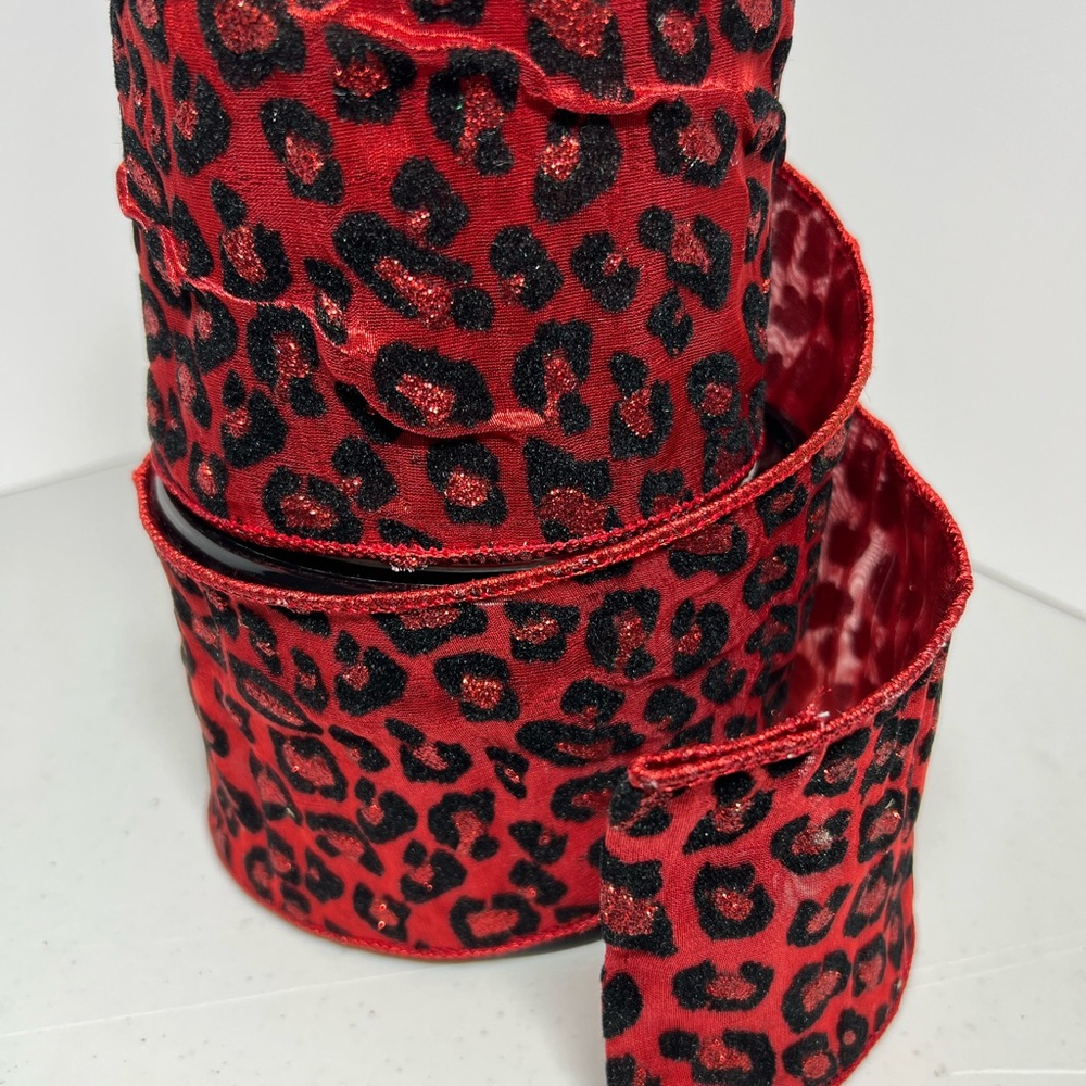 Farrisilk Leopard Print Red and Black Ribbon